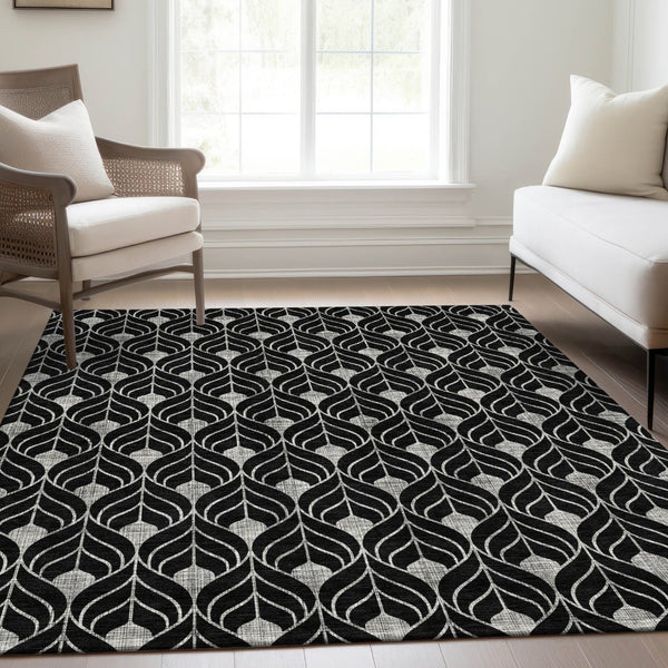 HomeRoots 8' X 10' Black And Gray Geometric Area Rug - Washable, UV Protected, Stain Resistant for Busy Homes 673985