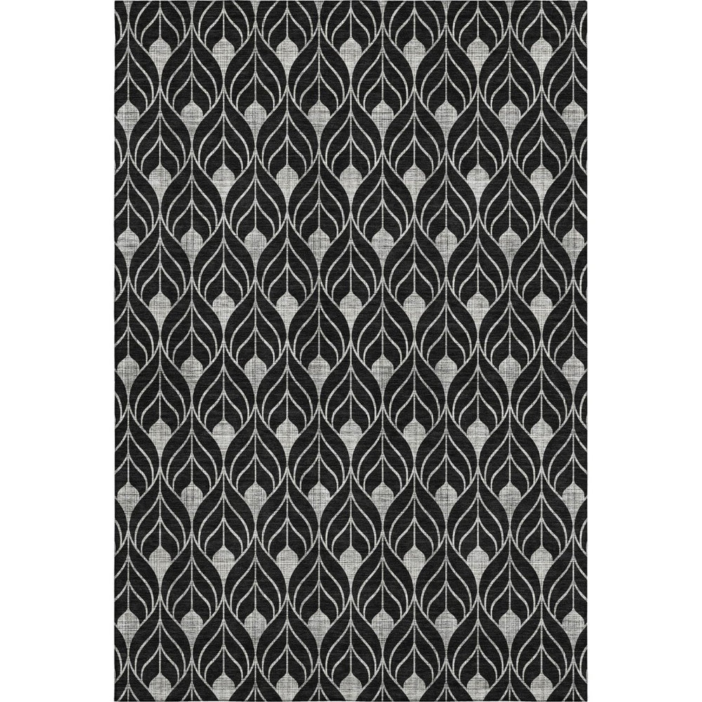HomeRoots 9' X 12' Black and Gray Geometric Area Rug - Washable, UV Protected, and Perfect for High-Traffic Rooms 673986