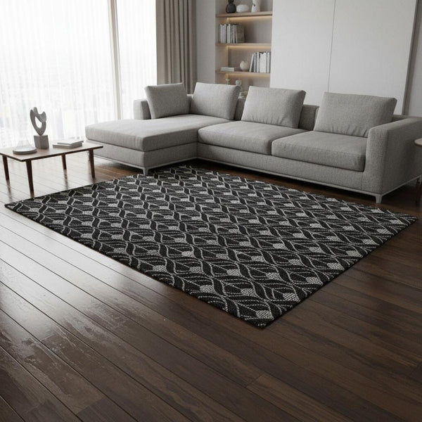 HomeRoots 10' X 14' Stylish Black & Gray Geometric Washable Area Rug with UV Protection for Busy Homes 673987