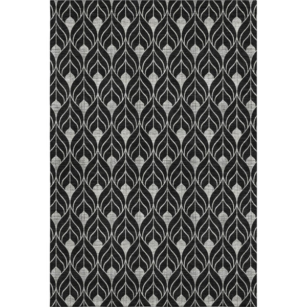 HomeRoots 10' X 14' Stylish Black & Gray Geometric Washable Area Rug with UV Protection for Busy Homes 673987