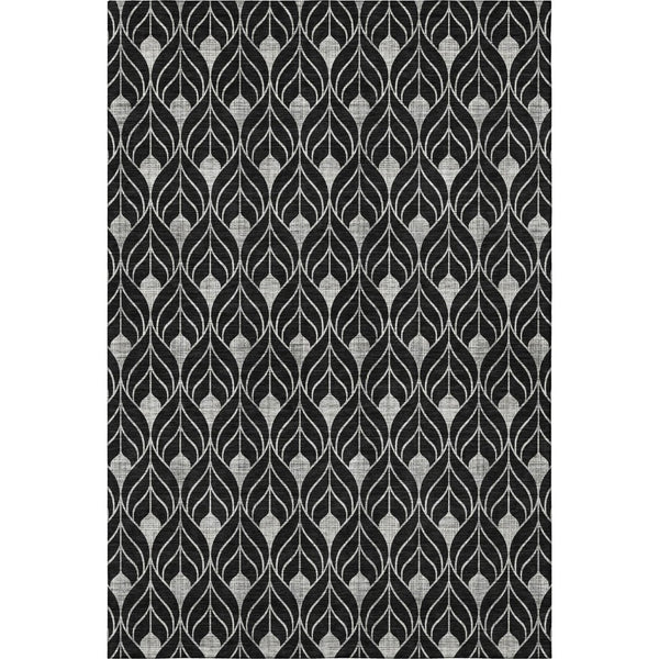 HomeRoots 10' X 14' Stylish Black & Gray Geometric Washable Area Rug with UV Protection for Busy Homes 673987