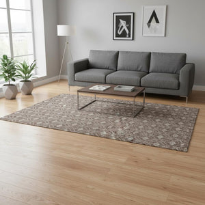 HomeRoots 5' X 8' Geometric Area Rug in Brown & Beige – Washable, UV Protected, Perfect for Modern Homes! 673989
