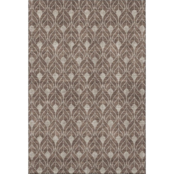 HomeRoots 5' X 8' Geometric Area Rug in Brown & Beige – Washable, UV Protected, Perfect for Modern Homes! 673989
