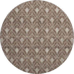 HomeRoots 8' Brown and Beige Geometric Round Rug - Washable, UV-Protected, Non-Slip, Durable Design for Homes 673990
