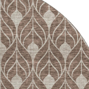 HomeRoots 8' Brown and Beige Geometric Round Rug - Washable, UV-Protected, Non-Slip, Durable Design for Homes 673990