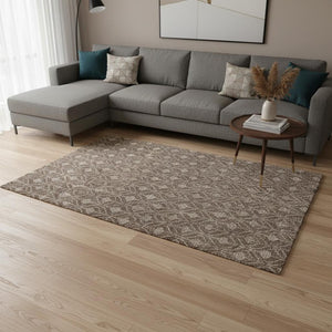 HomeRoots 8' X 10' Brown And Beige Geometric Area Rug - Washable, Stain-Resistant, UV Protected for Modern Homes 673991