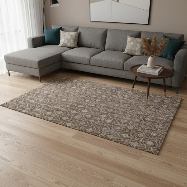 HomeRoots 8' X 10' Brown And Beige Geometric Area Rug - Washable, Stain-Resistant, UV Protected for Modern Homes 673991