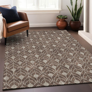 HomeRoots 8' X 10' Brown And Beige Geometric Area Rug - Washable, Stain-Resistant, UV Protected for Modern Homes 673991