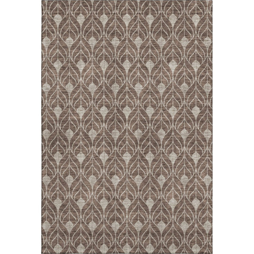 HomeRoots 8' X 10' Brown And Beige Geometric Area Rug - Washable, Stain-Resistant, UV Protected for Modern Homes 673991