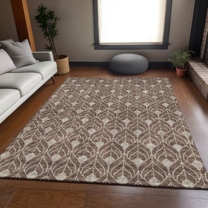 HomeRoots 8' X 10' Brown And Beige Geometric Area Rug - Washable, Stain-Resistant, UV Protected for Modern Homes 673991