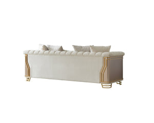 English Elm Chateau Three Piece Living Room Sofa Set Cream Upholstery Gold Steel Legs Glam B009S02179