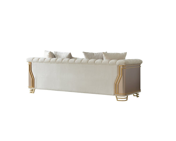 English Elm Chateau Three Piece Living Room Sofa Set Cream Upholstery Gold Steel Legs Glam B009S02179