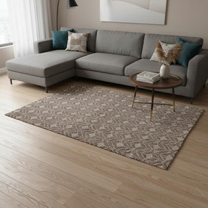 HomeRoots 9' X 12' Stylish Brown and Beige Geometric Washable Area Rug with UV Protection for High-Traffic Spaces 673992