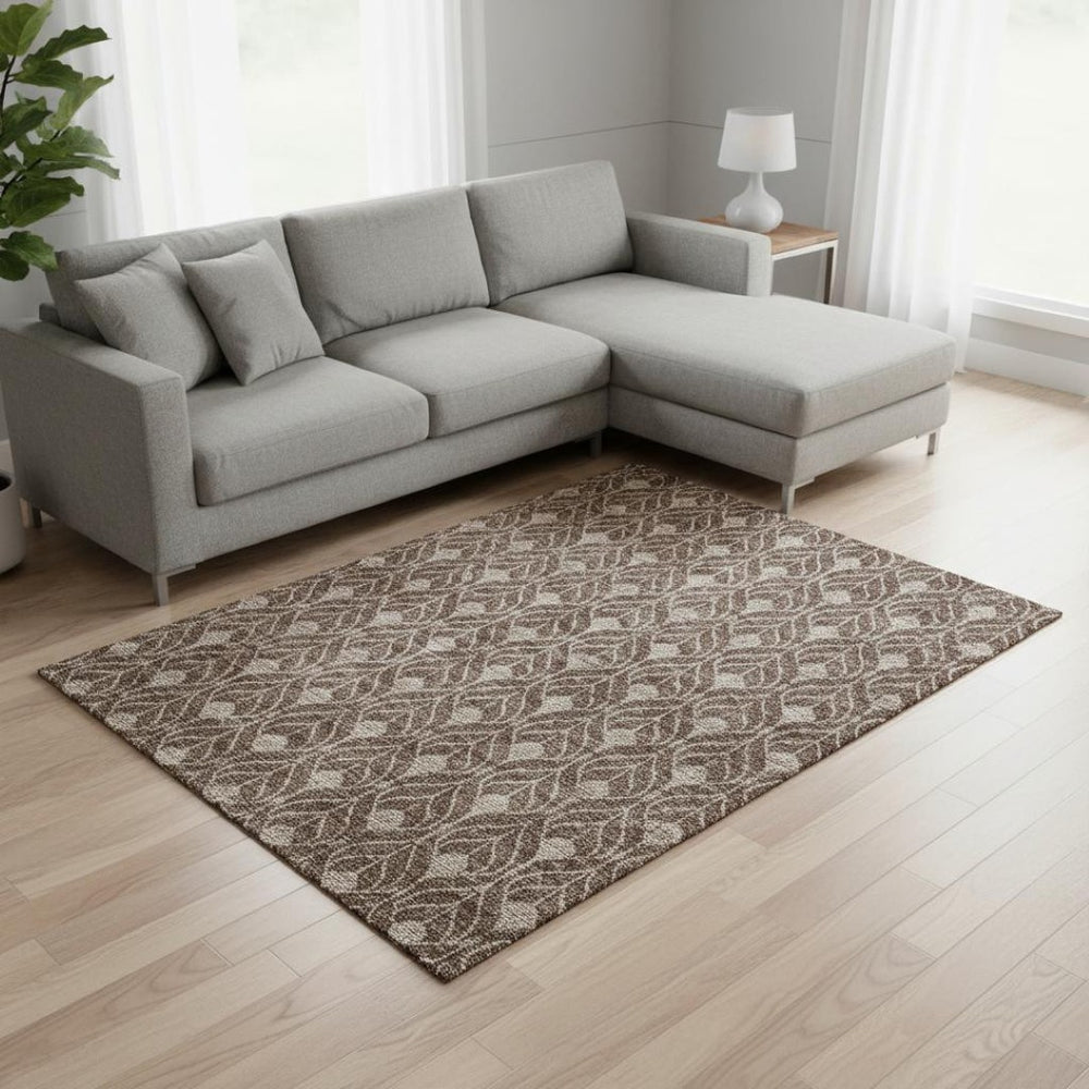 HomeRoots 10' X 14' Washable Brown & Beige Geometric Area Rug with UV Protection for High-Traffic Spaces 673993