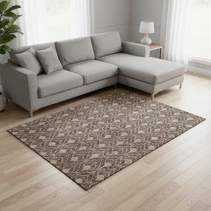 HomeRoots 10' X 14' Washable Brown & Beige Geometric Area Rug with UV Protection for High-Traffic Spaces 673993