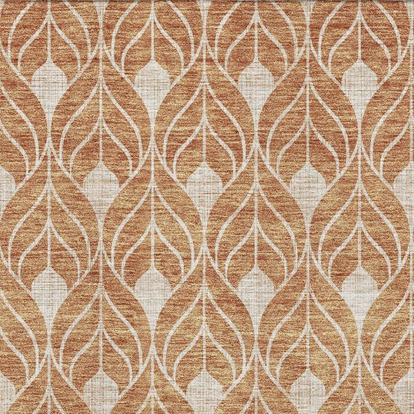 HomeRoots 5' X 8' Copper And Beige Geometric Area Rug - Washable, UV Protected, Stylish & Durable for Family Living 673995