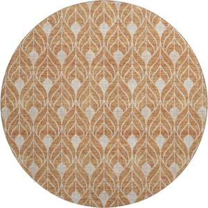 HomeRoots 8' Copper and Beige Geometric Round Rug - Washable, UV-Protected, Durable, Perfect for Homes 673996