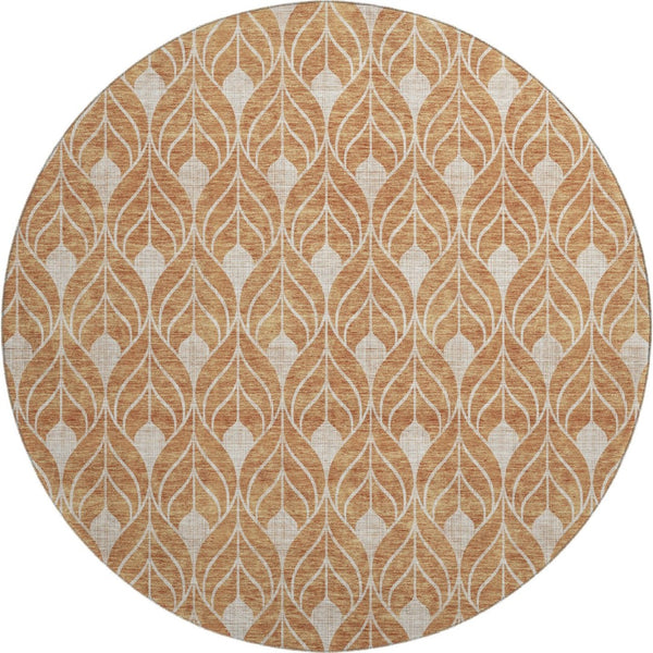 HomeRoots 8' Copper and Beige Geometric Round Rug - Washable, UV-Protected, Durable, Perfect for Homes 673996