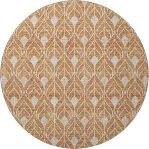 HomeRoots 8' Copper and Beige Geometric Round Rug - Washable, UV-Protected, Durable, Perfect for Homes 673996