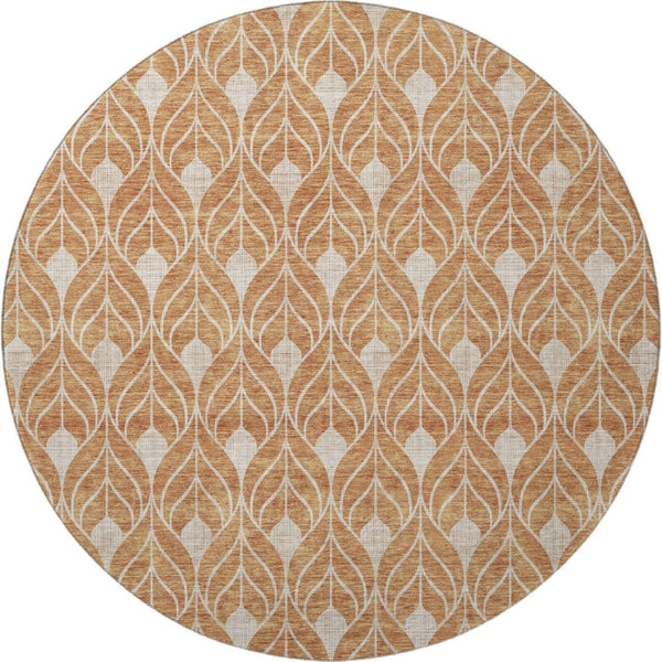 HomeRoots 8' Copper and Beige Geometric Round Rug - Washable, UV-Protected, Durable, Perfect for Homes 673996
