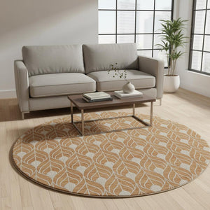 HomeRoots 8' Copper and Beige Geometric Round Rug - Washable, UV-Protected, Durable, Perfect for Homes 673996