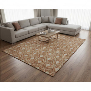 HomeRoots 8' X 10' Copper and Beige Geometric Area Rug - Washable, UV-Protected, Durable for Modern Living Spaces 673997