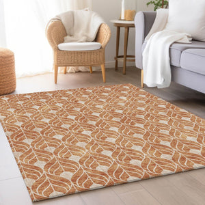 HomeRoots 8' X 10' Copper and Beige Geometric Area Rug - Washable, UV-Protected, Durable for Modern Living Spaces 673997
