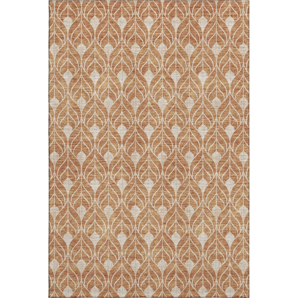 HomeRoots 8' X 10' Copper and Beige Geometric Area Rug - Washable, UV-Protected, Durable for Modern Living Spaces 673997