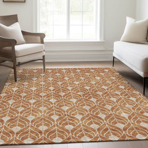 HomeRoots 8' X 10' Copper and Beige Geometric Area Rug - Washable, UV-Protected, Durable for Modern Living Spaces 673997