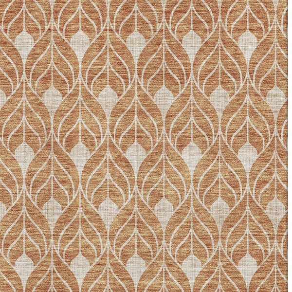 HomeRoots 8' X 10' Copper and Beige Geometric Area Rug - Washable, UV-Protected, Durable for Modern Living Spaces 673997
