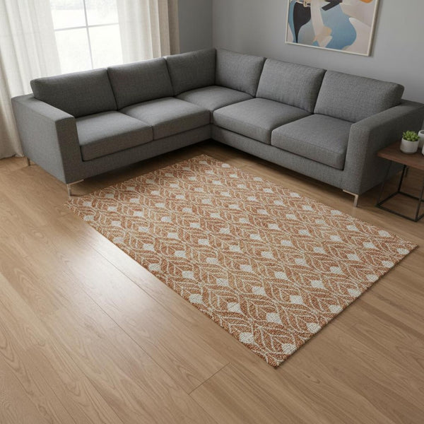 HomeRoots 9' X 12' Stylish Copper Beige Geometric Area Rug – Washable, UV-Protected, Durable for Family Life 673998