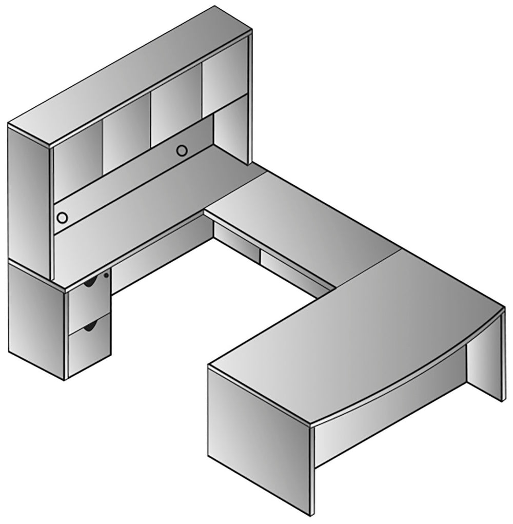 OSP Home Furnishings Kenwood U Shaped Executive Desk with Hutch for Organized Home Office Productivity KENLCH-TYP12