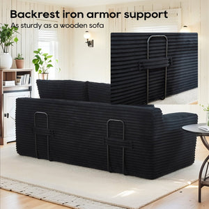 English Elm Loveseat Convertible Corduroy Sofa Bed with Memory Foam Steel Frame for Small Spaces Black W2959P425090