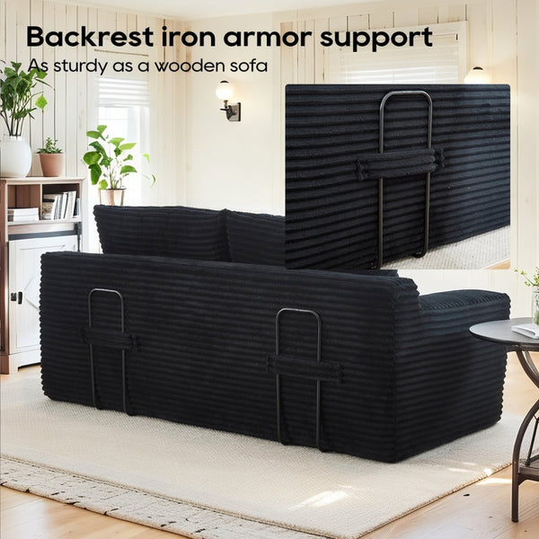 English Elm Loveseat Convertible Corduroy Sofa Bed with Memory Foam Steel Frame for Small Spaces Black W2959P425090