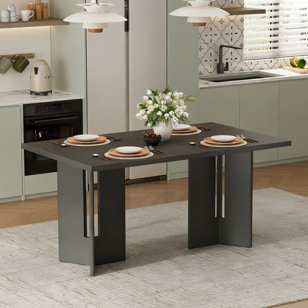 English Elm Trexm Farmhouse Rectangular Oak Veneer Dining Table with Cutout Legs for Kitchen Gray N715P397331E