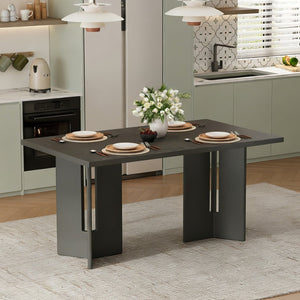 English Elm Trexm Farmhouse Rectangular Oak Veneer Dining Table with Cutout Legs for Kitchen Gray N715P397331E