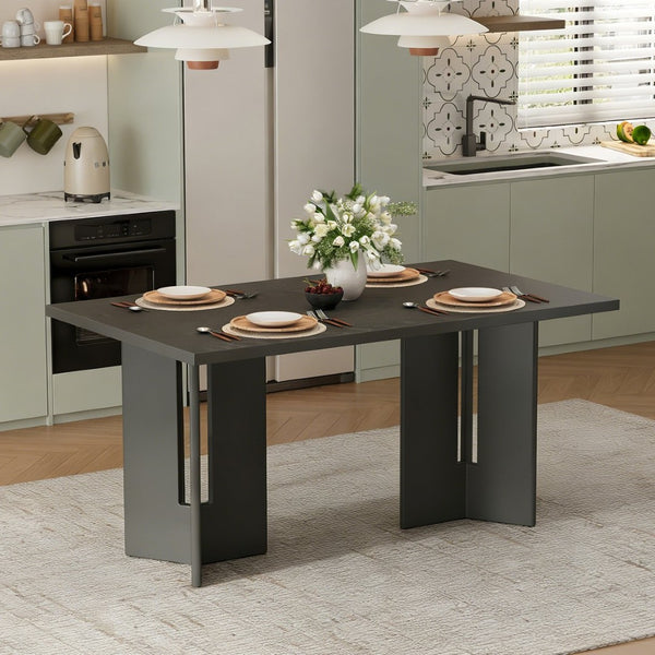 English Elm Trexm Farmhouse Rectangular Oak Veneer Dining Table with Cutout Legs for Kitchen Gray N715P397331E
