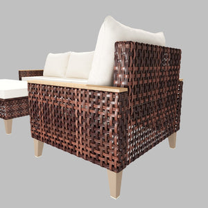 English Elm High Back Rattan Outdoor Sofa Set 5 Piece 7 Seat Patio Furniture with Thick Cushions W2071S00009
