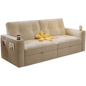 English Elm SOMNUS Convertible Sofa Bed with Corduroy Upholstery, Space-Saving 2-in-1 Design, Durable Steel Frame White W3820S00010