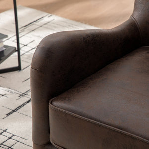 English Elm 28"w Pu Leather Wingback Accent Chair Retro High Back Seat with Rubberwood Legs W3188P397139