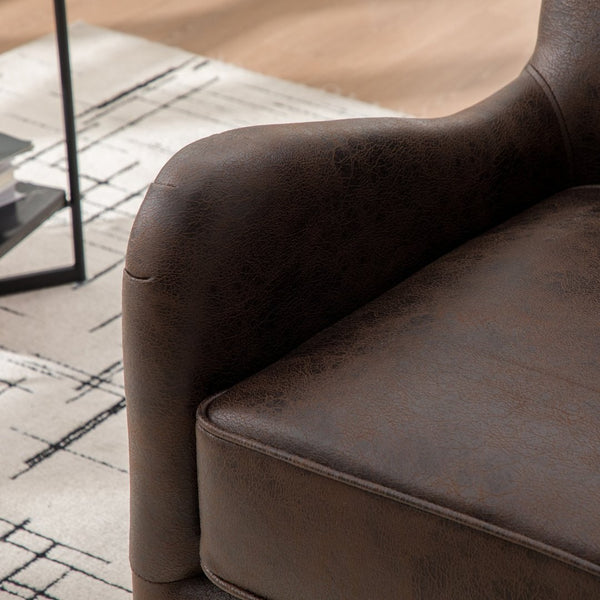 English Elm 28"w Pu Leather Wingback Accent Chair Retro High Back Seat with Rubberwood Legs W3188P397139