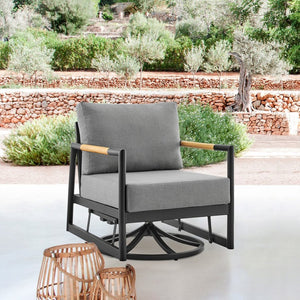 English Elm Crown Outdoor Swivel Glider Lounge Chair Teak Accents Rust Proof Aluminum Frame B2736P464898