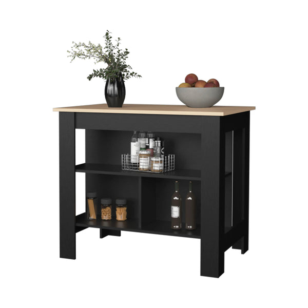 English Elm Light Pine and Wenge Kitchen Island with Spacious Scratch-Resistant Melamine Top, Open Shelves and Legroom B062P230640