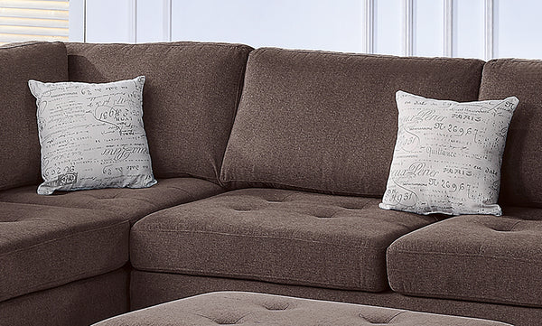 English Elm 3 Piece Sectional Set Reversible Chaise & Storage Ottoman in Chocolate Chenille with Tufted Cushions and Pillows B089S00179