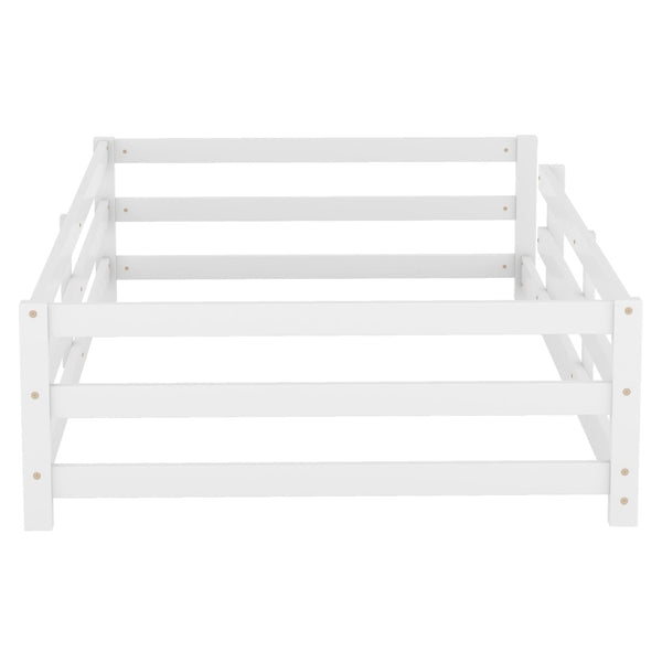English Elm Twin Montessori Pine Floor Bed with Full Fence Rails for Kids Cozy Bedroom W1820P398987