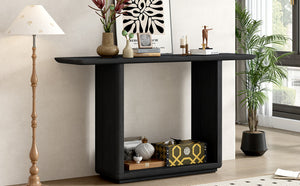 English Elm Mirod Acacia Veneer Console Table with U-base and Curved Edges for Entryway N760P237958B