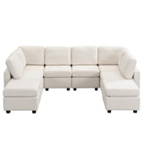 English Elm 103" Sectional Sofa Couch Sofa Bed U-Shaped Sofa With Two Movable Ottoman and Three Usb Ports For Living Room, Beige