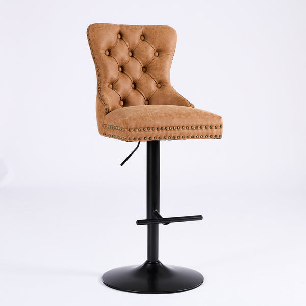 English Elm A&A Furniture Retro Pu Swivel Barstools, Adjustable Height 26-33" For Stylish Home Bars, Set Of 2 W1143P195204