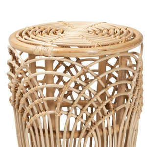 English Elm Modern Rattan Drum End Table Woven Openwork Frame Bohemian Living Room Accent B2750P470036