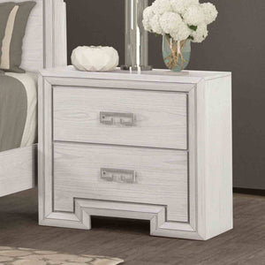 English Elm Transitional Rustic White Nightstand with Usb Charging Dovetail Drawers and Metal Handles B2741P435311
